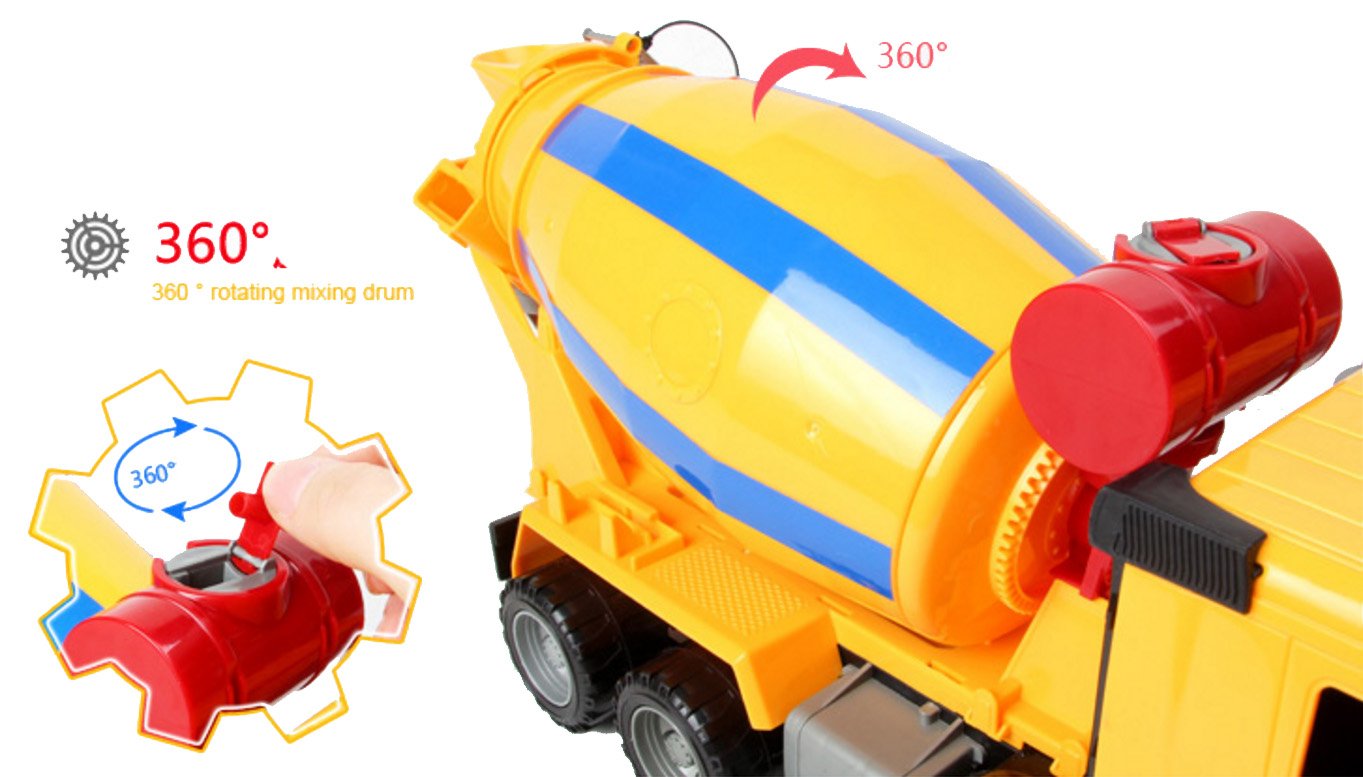 heya 14" Oversized Friction Cement Mixer Truck Construction Vehicle Toy for Kids