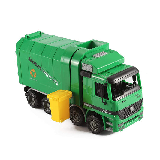 heya 14" Oversized Friction Powered Recycling Garbage Truck Toy for Kids with Side Loading and Back Dump