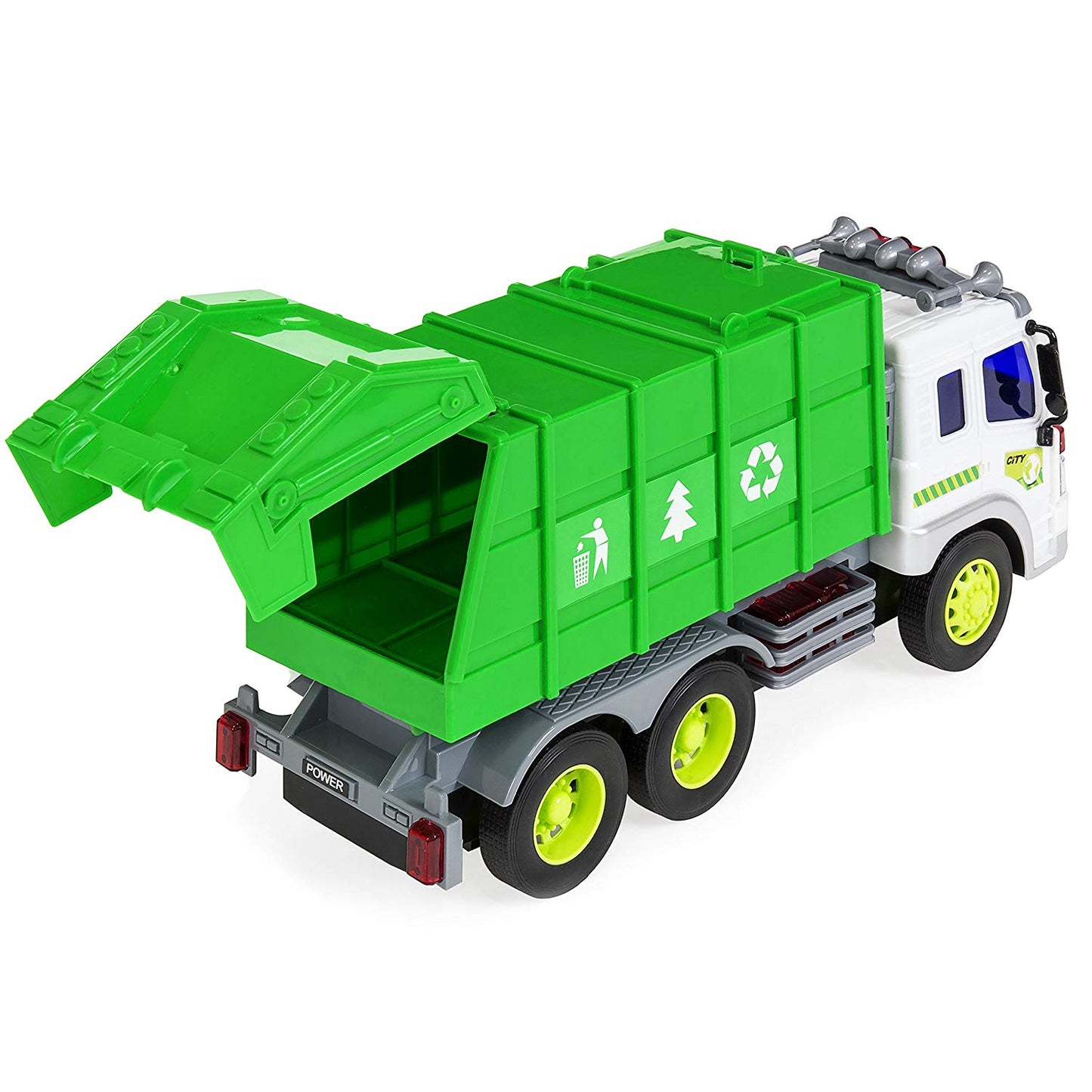 heya 1/16 Scale Friction Powered Toy Recycling Garbage Truck w/ Lights and Sound (Green)