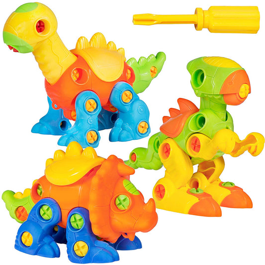 heya 106-Piece Set of 3 Kids Take-Apart Dinosaurs Puzzle STEM Toy Playset w/ Tools