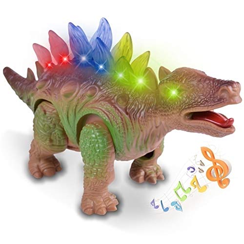 heya Walking Jurassic Stegosaurus Dinosaur Toy Figure with Swinging Tail Action, Roaring Sounds and LED Lights | Battery Operated Dinosaurs Gift for Kids