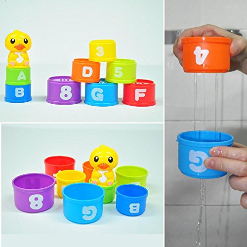 Baby Duck Educational Stacking Up & Nesting Cups Baby Building Toys | 9-Piece Set with ABC Letters and Numbers | Children’s Early Education Cup Stacker