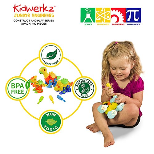 Kidwerkz Set of 7 Take Apart Toys - Dinosaurs, Helicopter, Train, Truck, Motorcycle - STEM Building