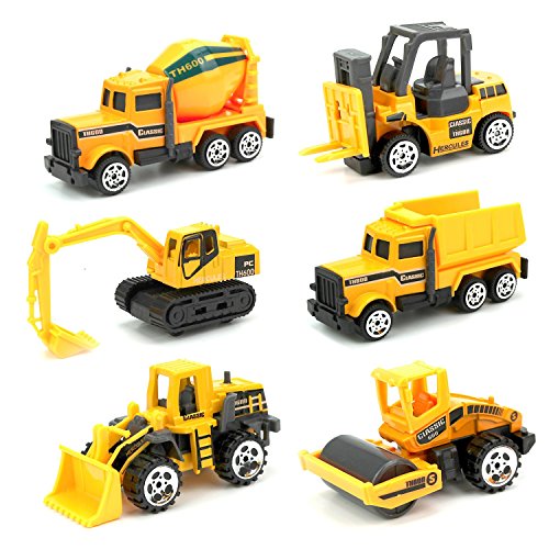JellyDog Inertia Toy Early Engineering Vehicles Friction Powered Kids Dumper, Bulldozers,Set of 6