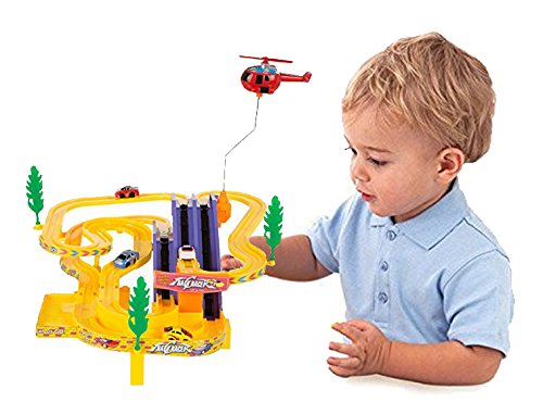 |New Edition| Track Racer Race Cars Fun Toy Playset for Kids | Battery Operated Sport Racing Vehicles & Helicopter Track Set (NO Music)
