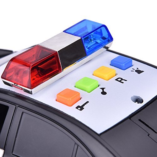 Police Car Toy Friction Powered With Light and Sound, 4 Wheels, 2 Car Doors, 1:20 Simulation Vehicle, Black