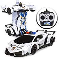 Kids Interactive Transforming RC Remote Control Robot Drifting Sports Race Car Toy w/ Sounds, LED Lights