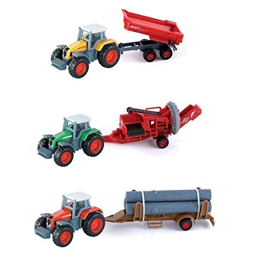 Diecast Farm Tractors with Trailer 1:72 Scale Vehicles (Set of 3)