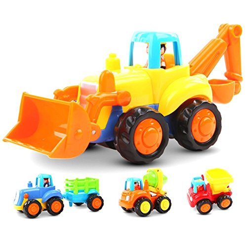 Friction Powered Cars Push and Go Car Construction Vehicles Toys Set of 4 Tractor,Bulldozer