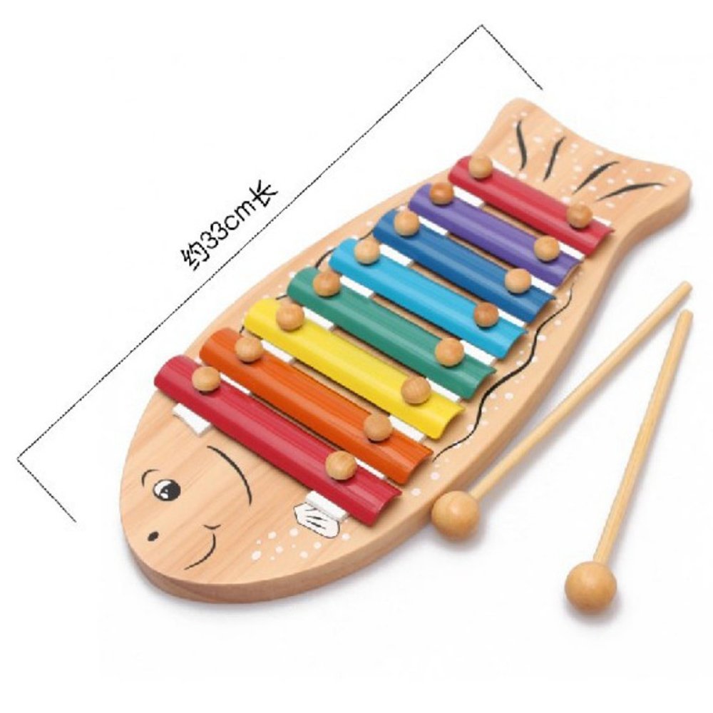 Colorful Woodblock Shape Serinette Educational Musical Instrument Toy Natural wooden Cartoon Fishlike Violin Toys Best Gifts For Preschool Boy Girl