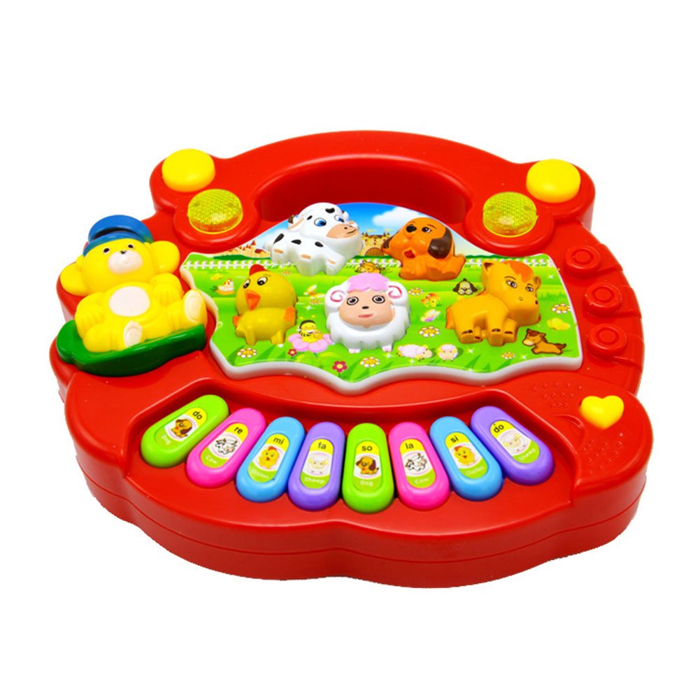 Cute Animal Farm Musical Electronic Organ Developmental Toy Early Educational Toy for Baby Red