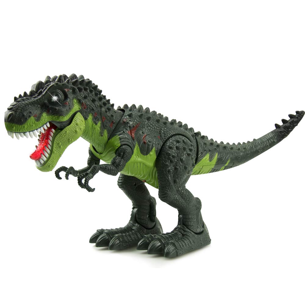 Walking Dinosaur T-Rex Toy Figure with Lights and Sounds Realistic Tyrannosaurus Dinosaur Toys for Kids Battery Operated Color May Vary (Green)