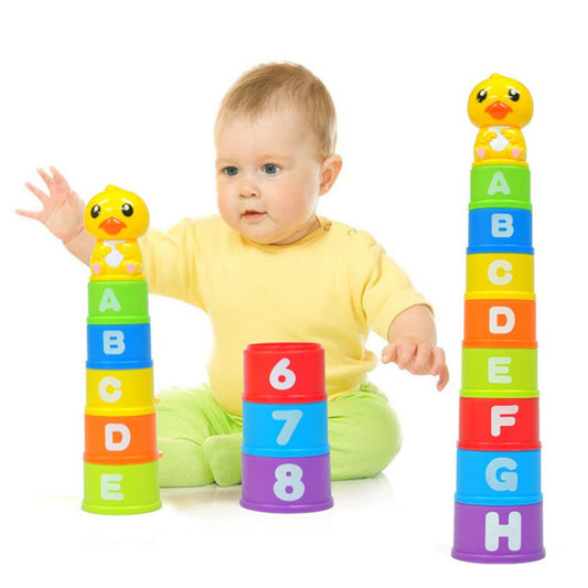 Baby Duck Educational Stacking Up & Nesting Cups Baby Building Toys | 9-Piece Set with ABC Letters and Numbers | Children’s Early Education Cup Stacker