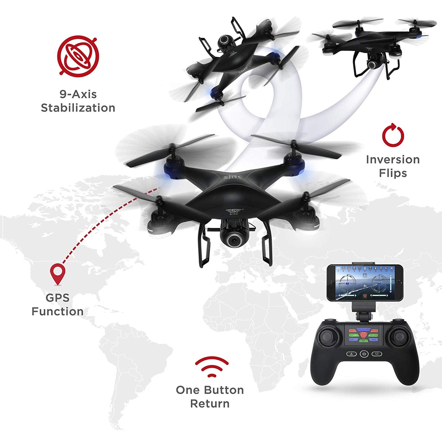 2.4G FPV RC Quadcopter GPS Drone w/ 720P Live HD Wifi Camera, VR Headset Compatible, Follow Mode, One-Key Takeoff/Landing, Auto-Return, Headless Mode, Altitude Hold, Extra Battery