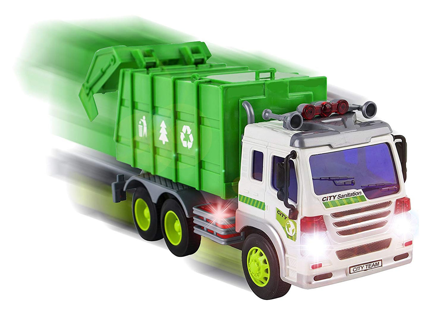 Friction Powered Sanitation Garbage Truck 1:16 Toy Vehicle with Lights and Sounds