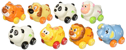 Set of 8 Push and Go Friction Powered Animal Cars, Panda, Lion, Dog, Cat, Sheep, Tiger and Elephant