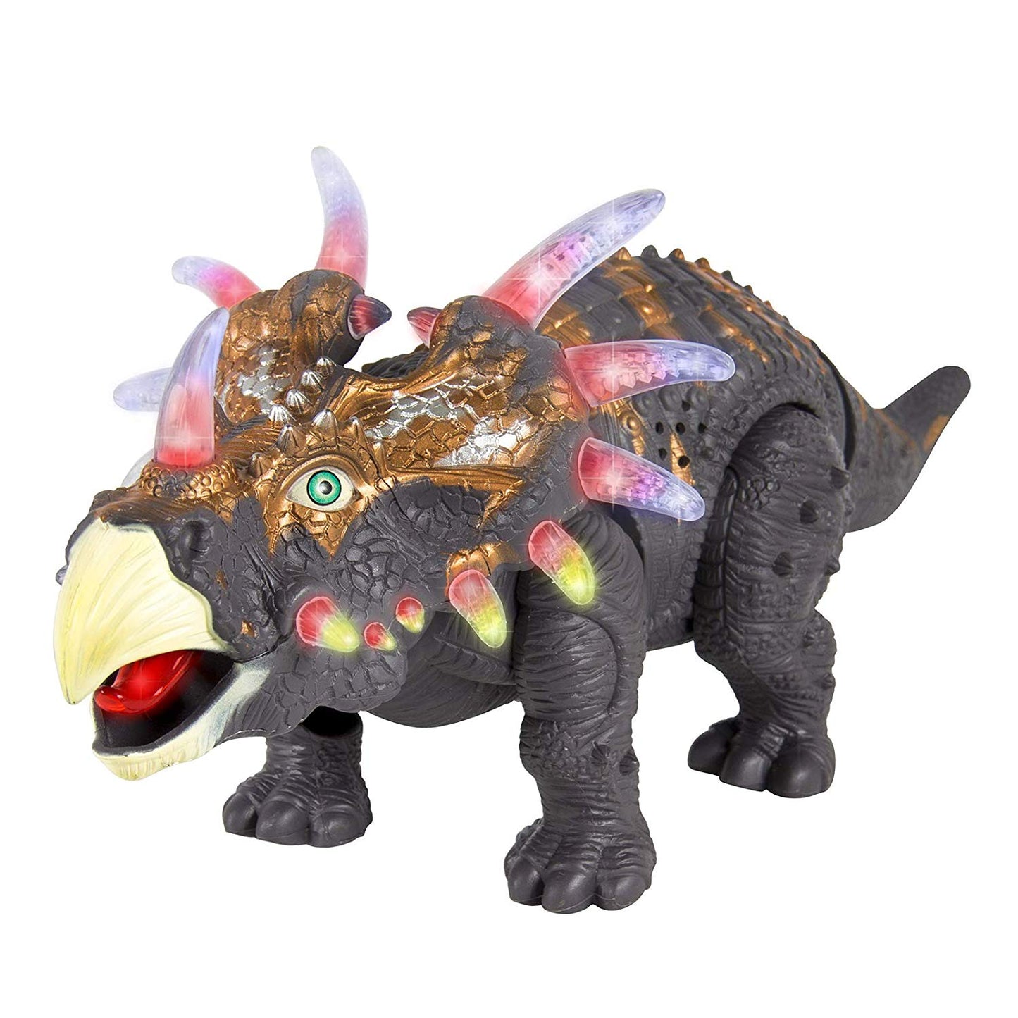 14in Kids Interactive Walking Moving Triceratops Dinosaur Animal RC Toy Figure w/ Lights, Sound