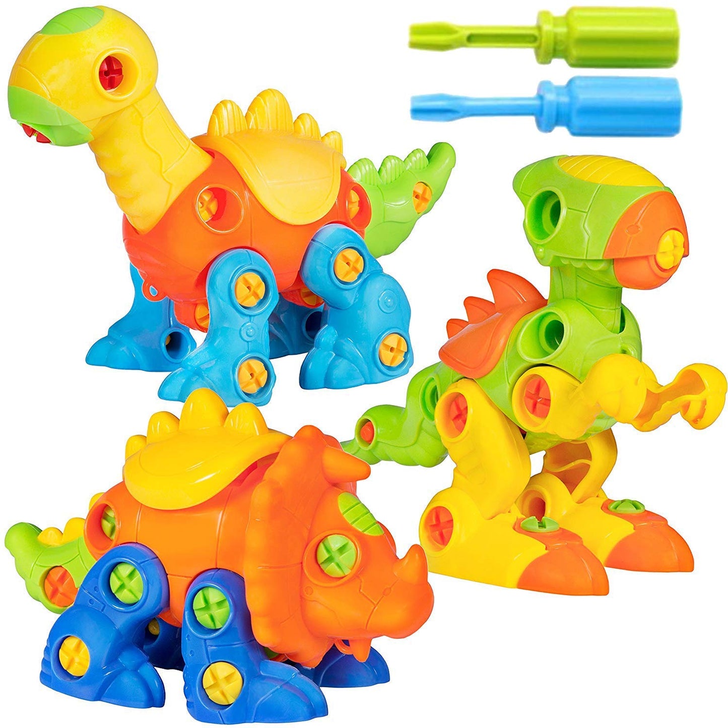 Build-A-Dino Take Apart Dinosaur Toys | 106-Piece Set of 3 Construction Engineering Building STEM Learning Kids Puzzle Playset with Tools and Screws
