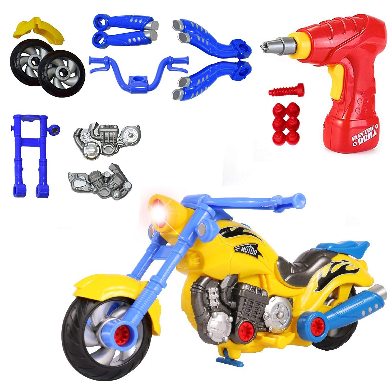 Kids Take Apart Toys | Build Your Own Toy Motorcycle Vehicle Construction Playset | Realistic Sounds & Lights with Tools and Power Drill (Motorcycle)