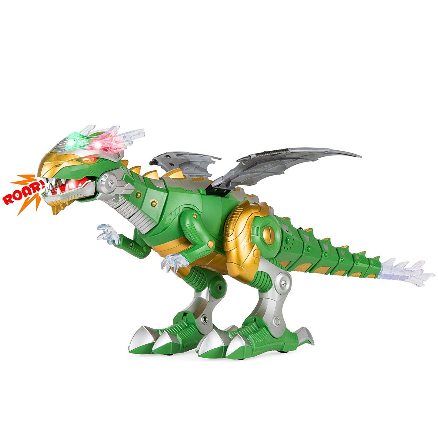 Kids Walking Dragon Dinosaur Robot Toy w/ Lights, Moving Wings, Sound - Green