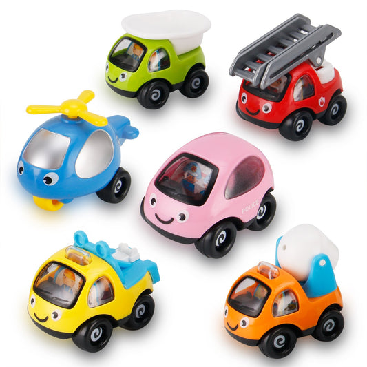 Cartoon Cars and Trucks Play Vehicles Set for Toddlers (6-Pack)