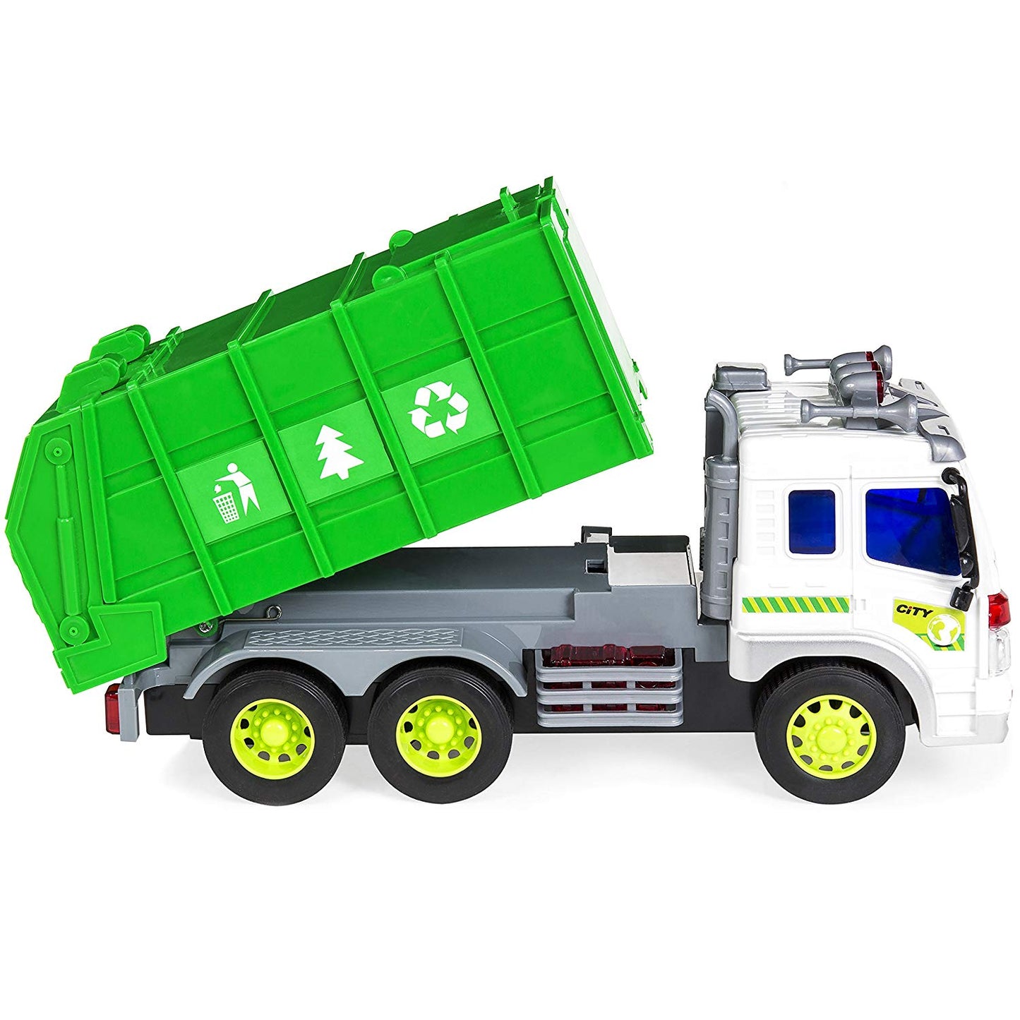 1/16 Scale Friction Powered Toy Recycling Garbage Truck w/ Lights and Sound (Green)