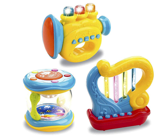 Musical Toy Instruments for Toddlers Set of 3 Light Up Interactive Drum Trumpet Harp