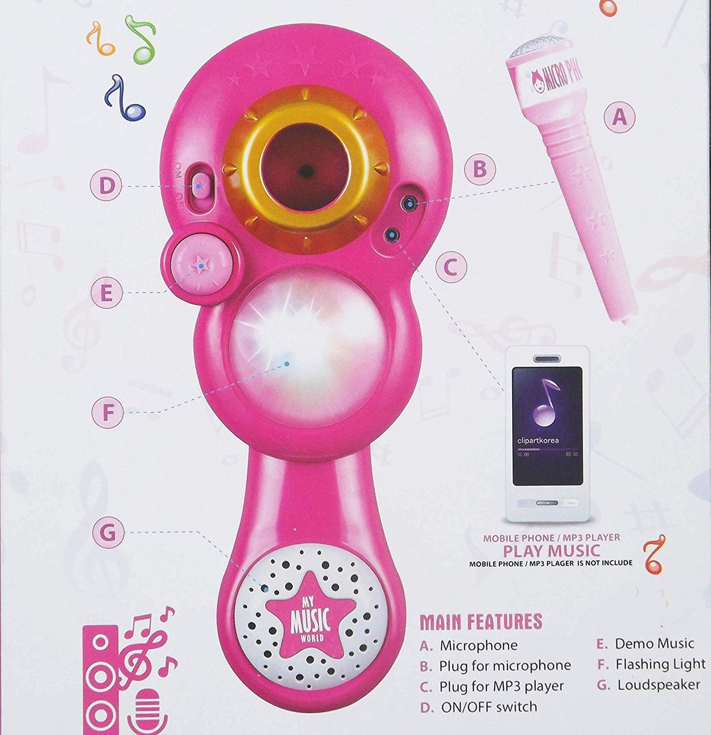Kids Karaoke Pink Stand Up Microphone Toy Play Set w/ Built In MP3 Jack