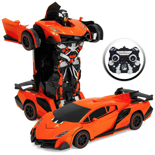 Kids Interactive Transforming RC Remote Control Robot Drifting Sports Race Car Toy w/ Sounds, LED Lights