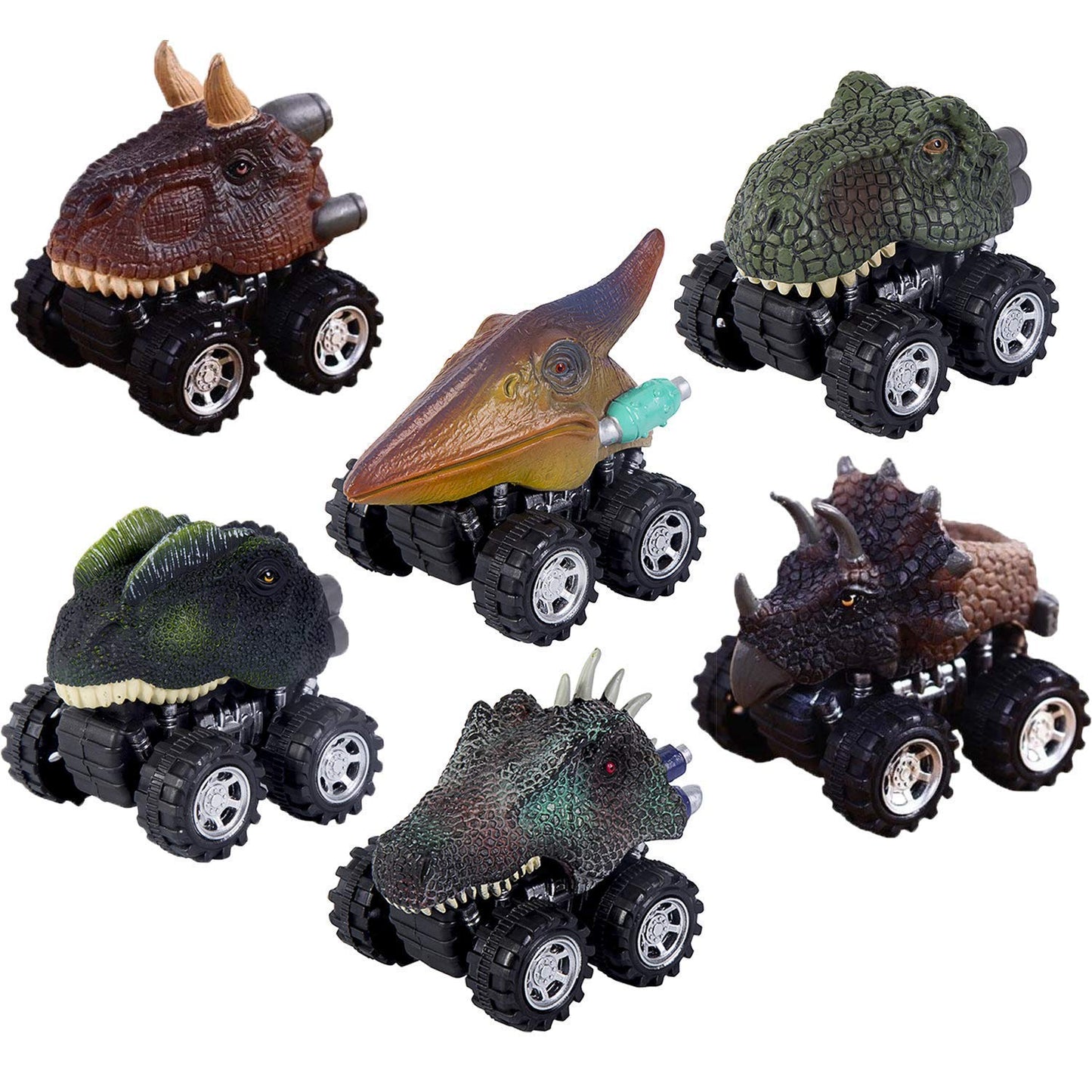 Aptoys Pull Back Dinosaur Cars 6-Pack Non-Toxic Plastic Dinosaur Cars Toys with Big Tire Wheel for 3-14 Year Old Kids Boys Girls Creative Gifts