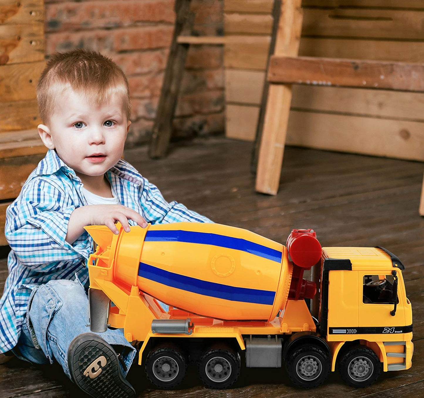14" Oversized Friction Cement Mixer Truck Construction Vehicle Toy for Kids