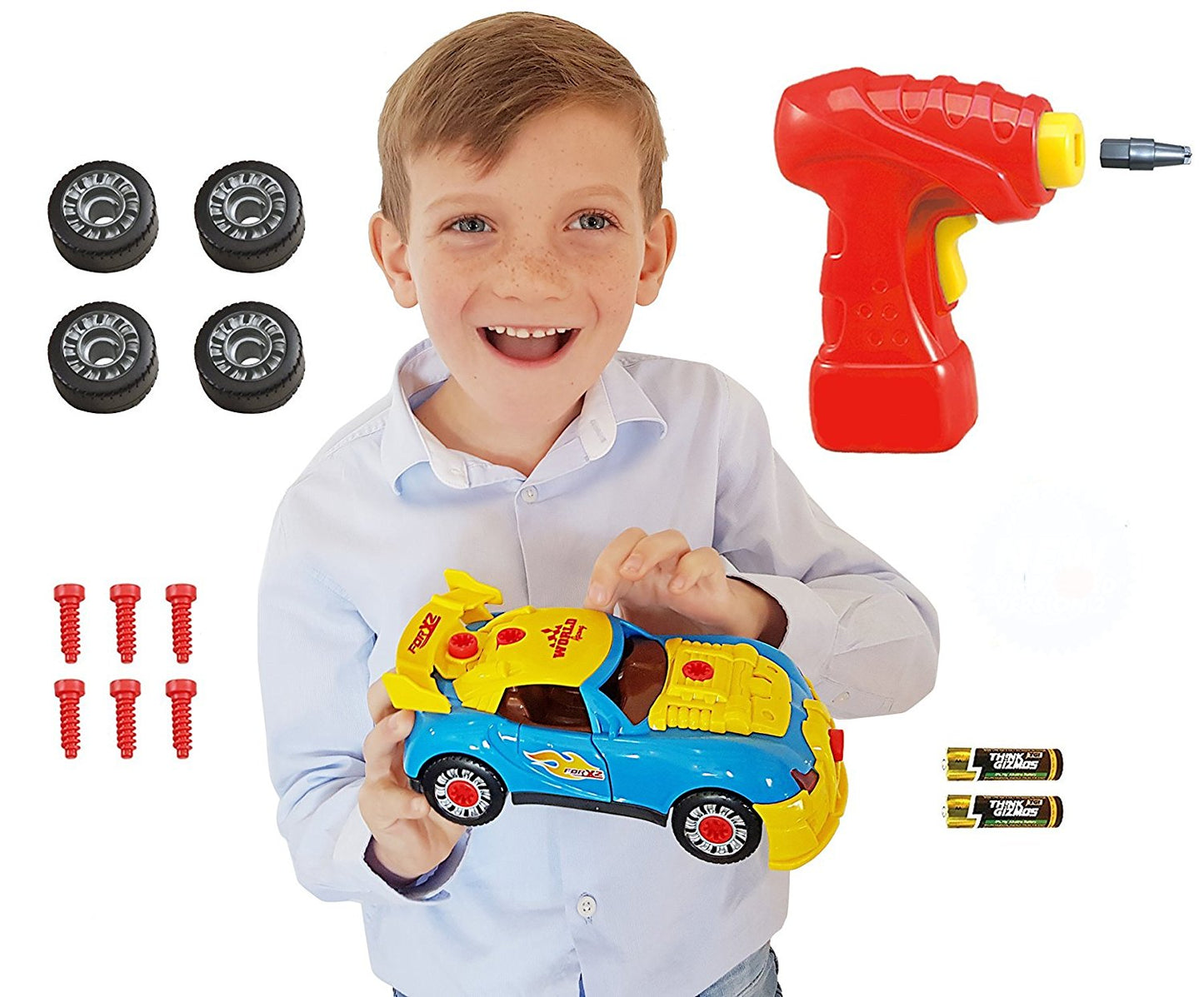 Take Apart Toy Racing Car – Construction Toy Kit For Kids – Build Your Own Car Kit (Version 2!!) – 30 Take Apart Pieces With Realistic Sounds & Lights By ThinkGizmos (Trademark Protected)