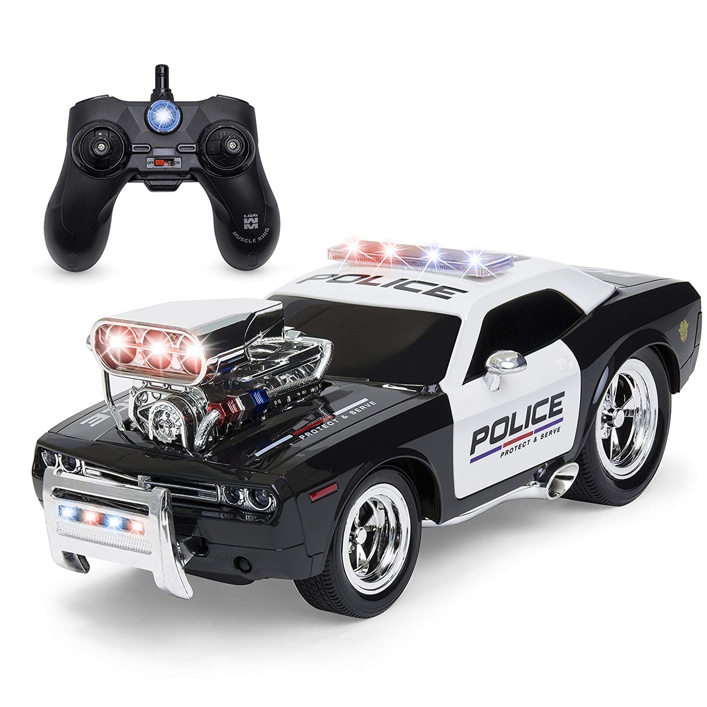 2.4GHz Remote Control Police Car w/ Lights, Rechargeable Batteries, USB Cable - Black