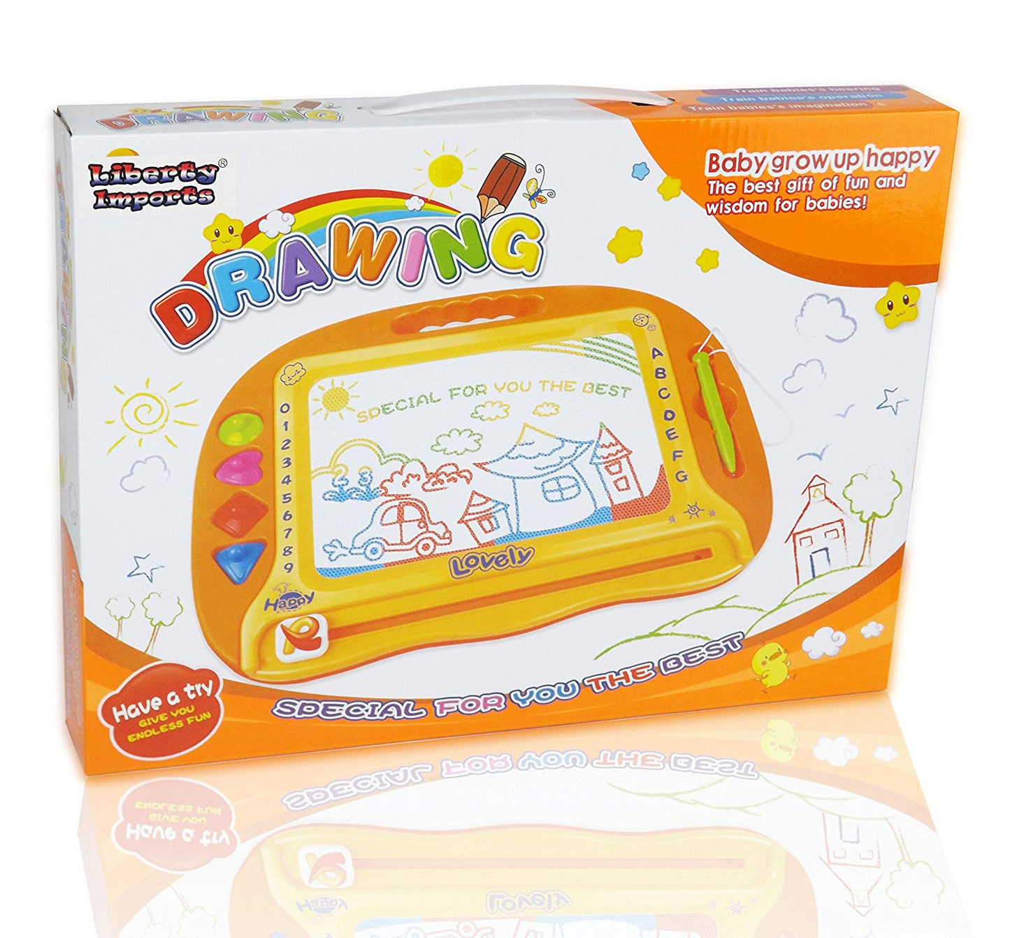 Rainbow Color Magnetic Drawing Doodle Board for Kids with 4 Shape Stampers