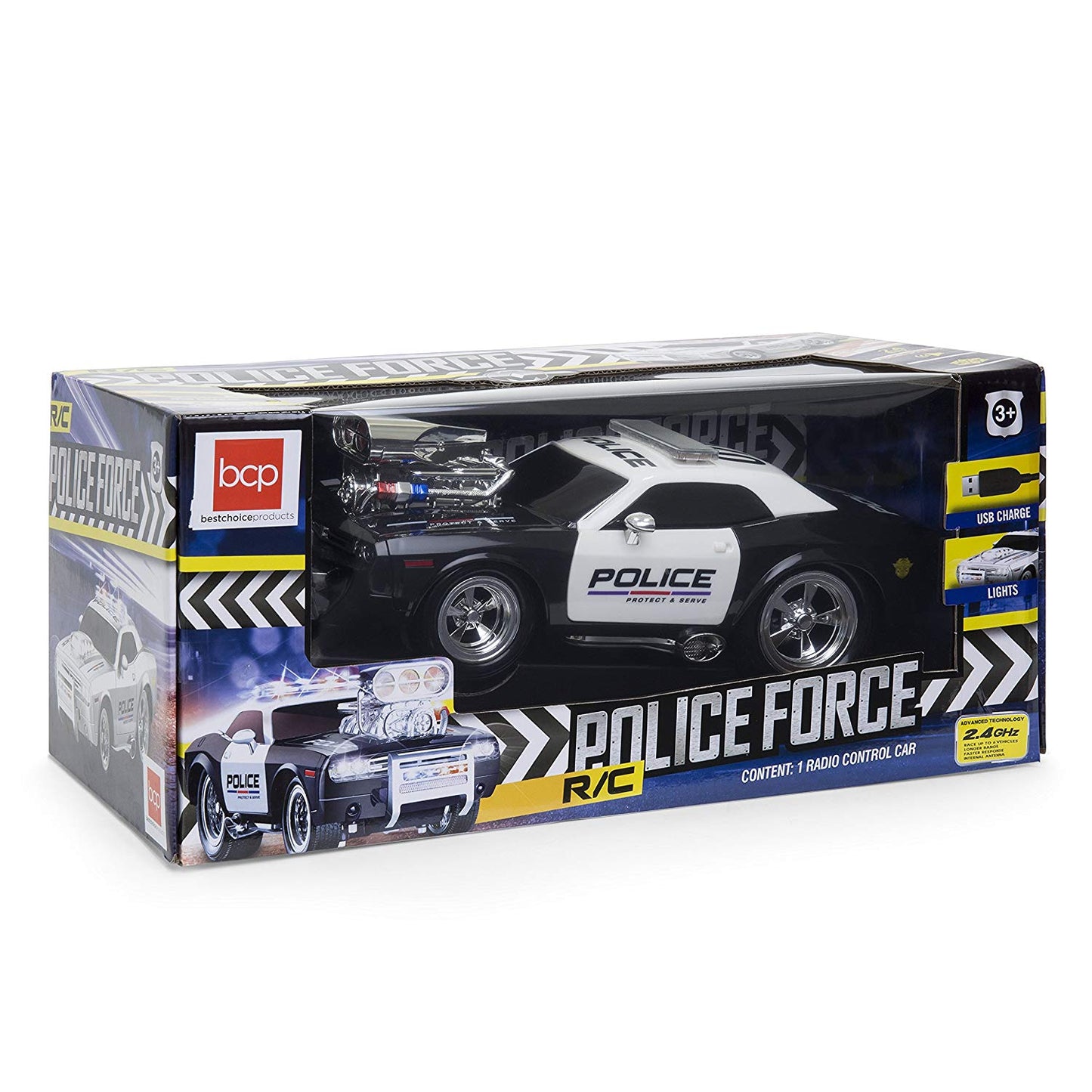 2.4GHz Remote Control Police Car w/ Lights, Rechargeable Batteries, USB Cable - Black