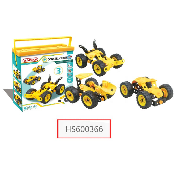 HS600366, HUWSIN toy, New Arrival 3 Cars DIY block joy for kids