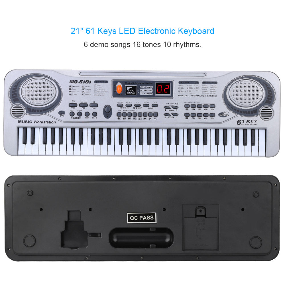 61 Keys Electronic Keyboard Piano LED Music Toy with Microphone 21" Educational Electone Christmas Gift for Children EU Plug
