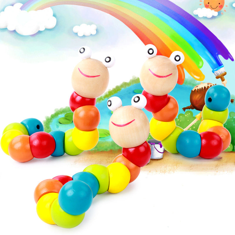 Kids Puzzle Educational Wooden Toys Color Count Fingers Flexible Training Baby Children Spinner Twisting Worm Toys for Children