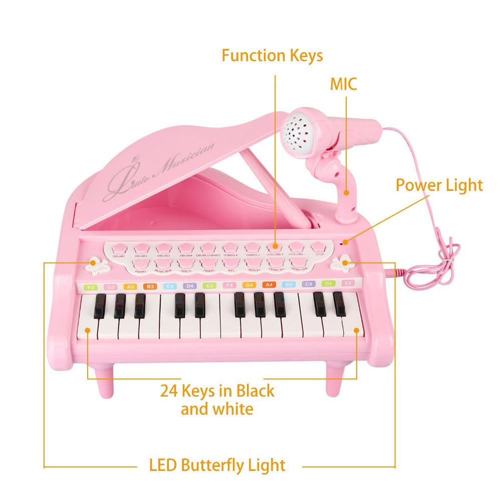 BAOLI Piano Keyboard Toy 24 Keys Pink Electronic Musical Multifunctional Instruments with Microphone