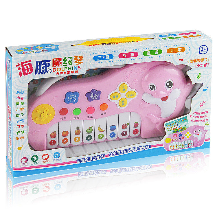 Portable dolphin cartoon Muscial instrument keyboard electronic organ children playing game toy learning